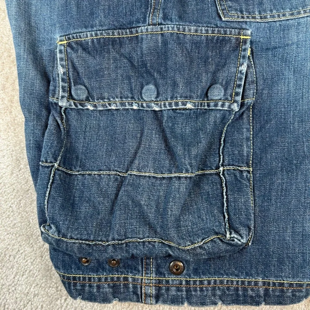 Vintage Y2K Tommy Hilfiger Cargo Shorts Mens 36 Blue Denim Label Baggy Utility